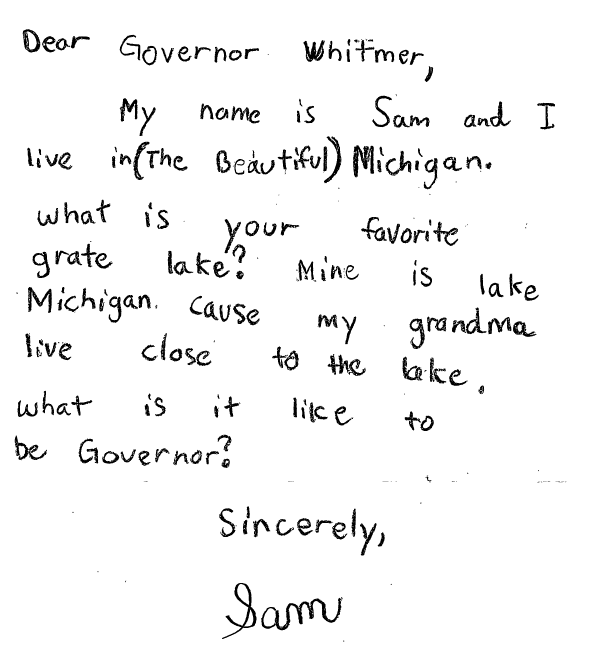 Sam's Letter to Governor Whitmer