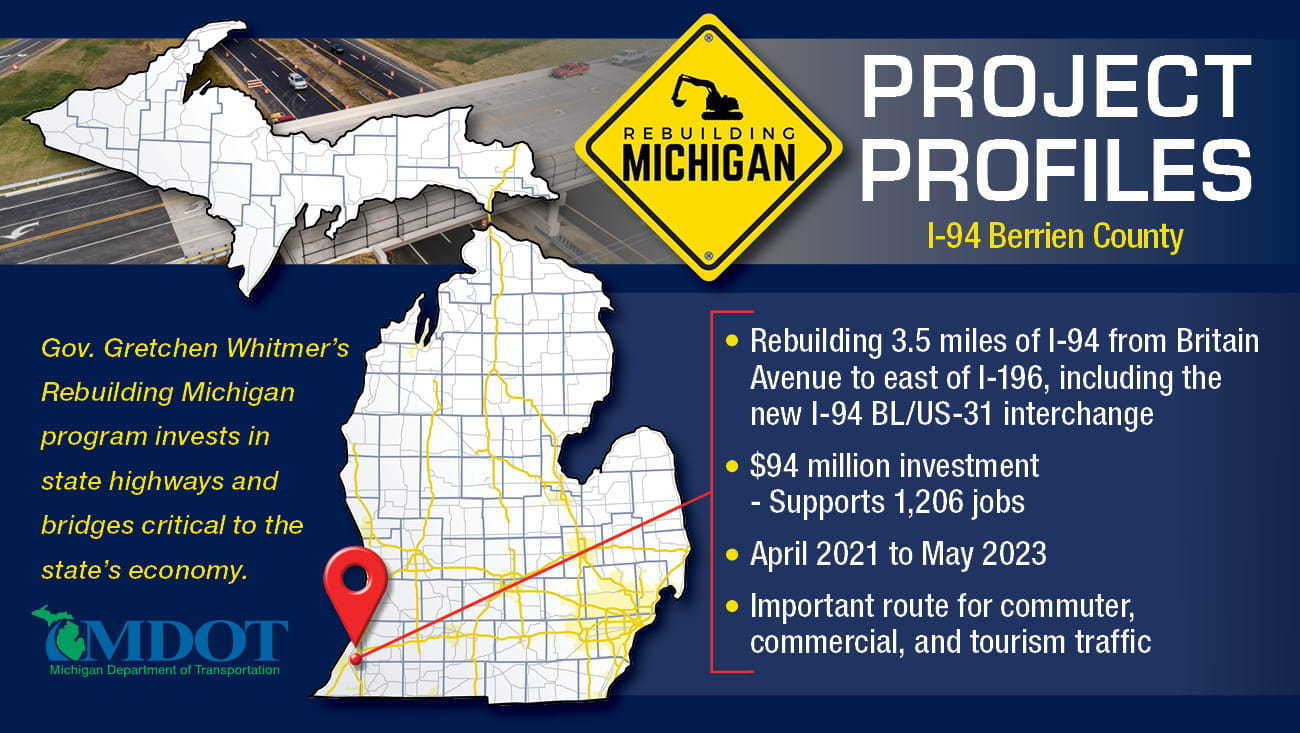 Project profile of  I-94 rebuilding project between Red Arrow Highway and Britain Avenue