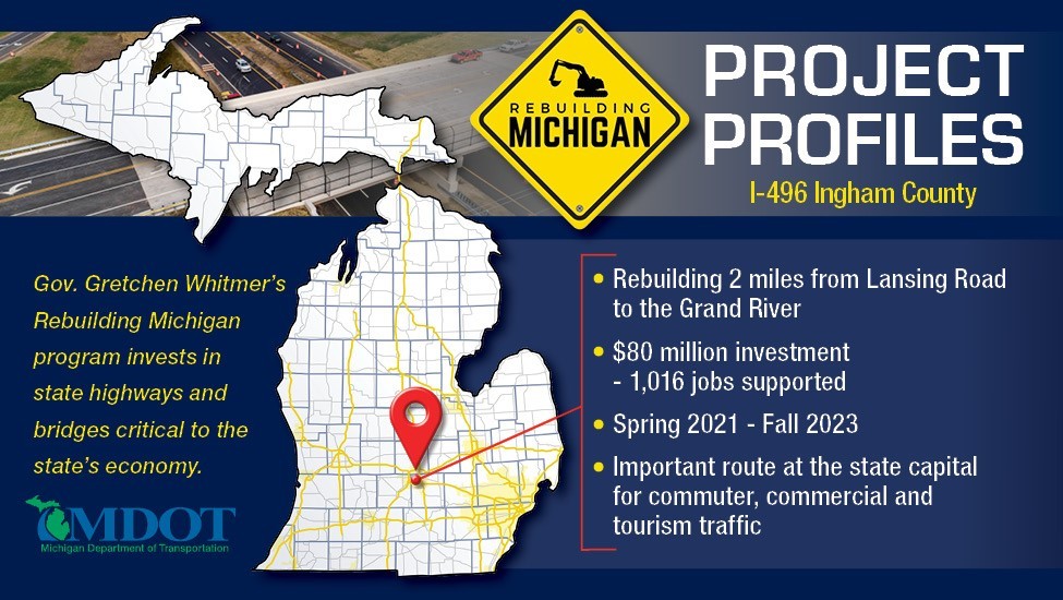 I-496 Rebuilding Michigan Project Profile - more info can be found on MDOT's website