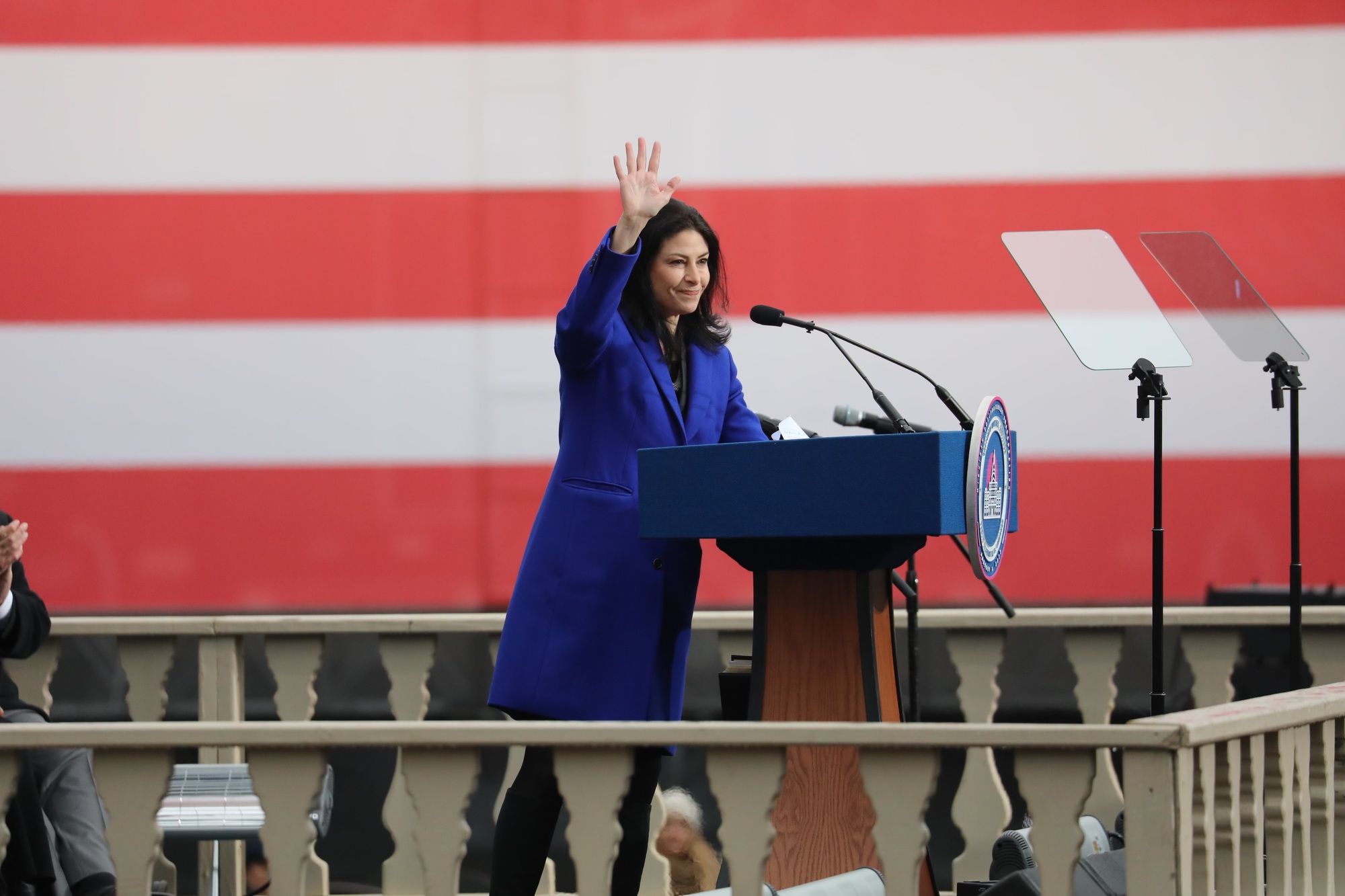 Attorney General Dana Nessel addresses the crowd at the inauguration ceremony