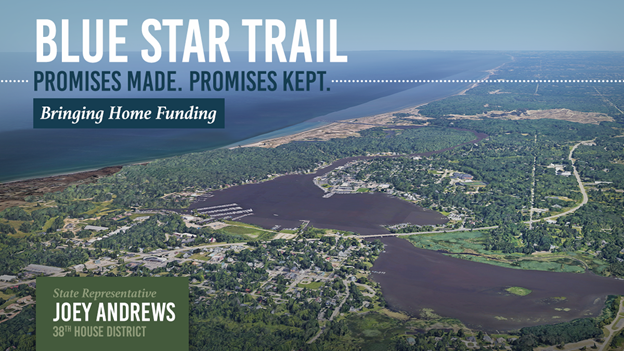 Blue Star Trail funding infographic. Bringing home funding for House District 38.