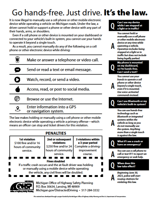 Flyer with helpful tips to hands-free driving