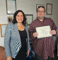 Rep. Witwer pictured with her constituent Frank Vaca at "Take Your Legislator to Work Day"