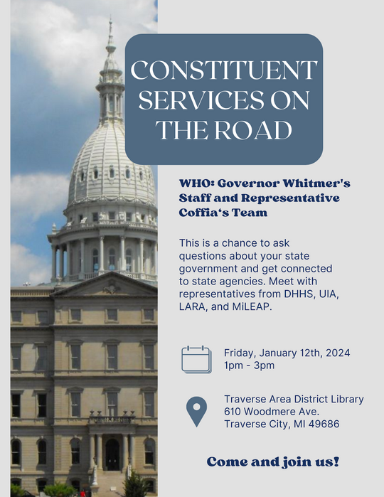 Rep. Coffia will be hosting representatives from various state agencies for a constituent services event.