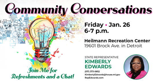 Infographic with details about Rep. Edwards' January 26 community conversation. 