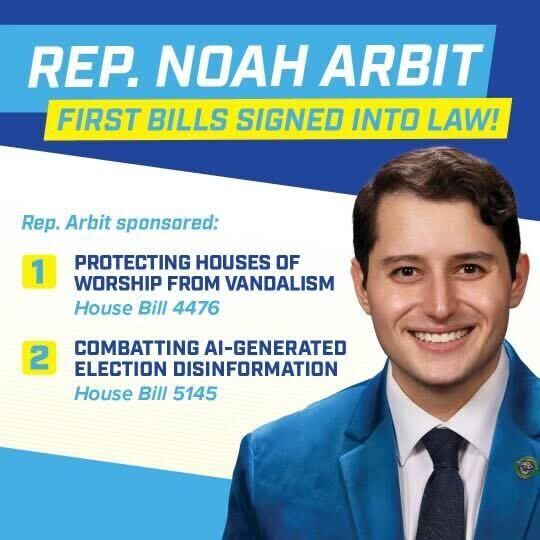 A graphic describing Rep. Arbit's first two bills signed into law.