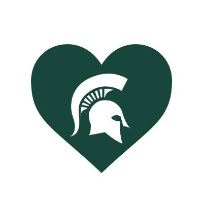 An image of a green heart with a white MSU Spartan helmet logo in the middle