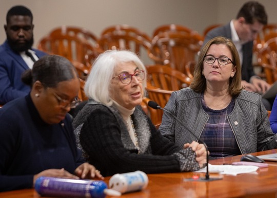 Rep. Price listens as a community member testifies about proposed anti-whippet legislation.