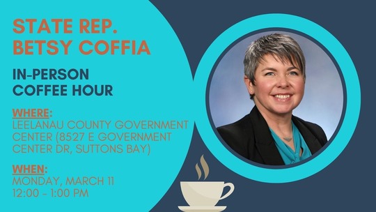 A graphic with details about Rep. Coffia's in-person coffee hour.