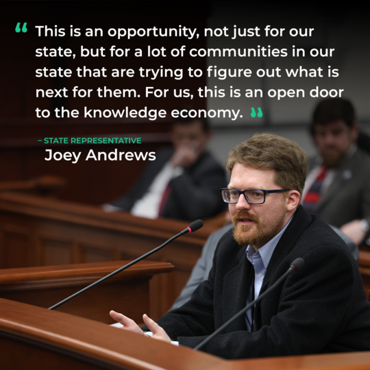 An image of Rep. Andrews testifying in the Senate.