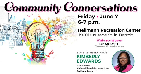 Graphic inviting constituents to a community conversation with state Rep. Kimberly Edwards. Details below.