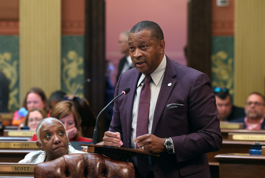 State Rep. Tyrone Carter (D-Detroit) addresses the legislature on the House floor, June 20, 2024.