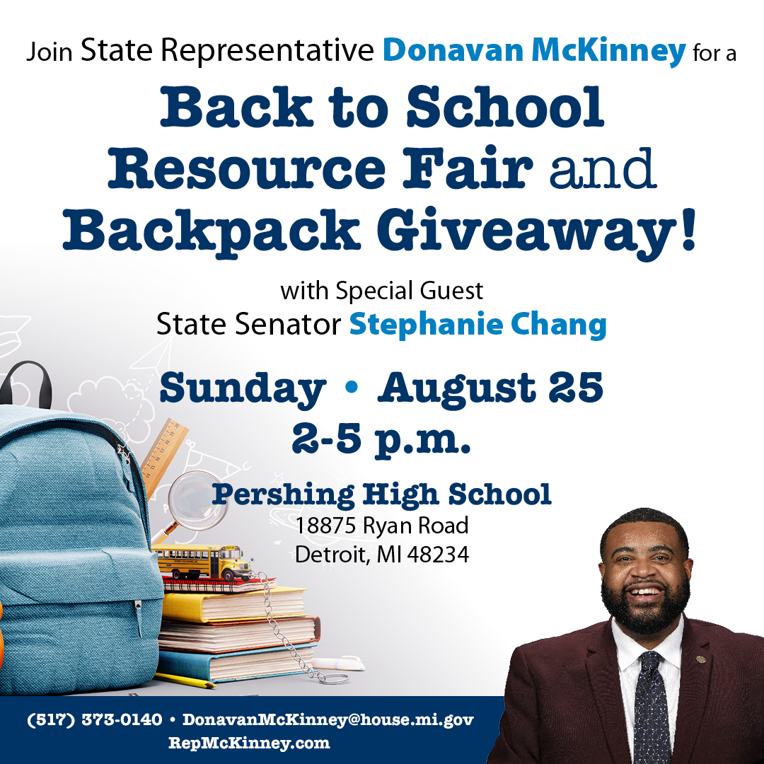 Rep. McKinney Graphic for Back to School Resource Fair and Backpack Giveaway!
