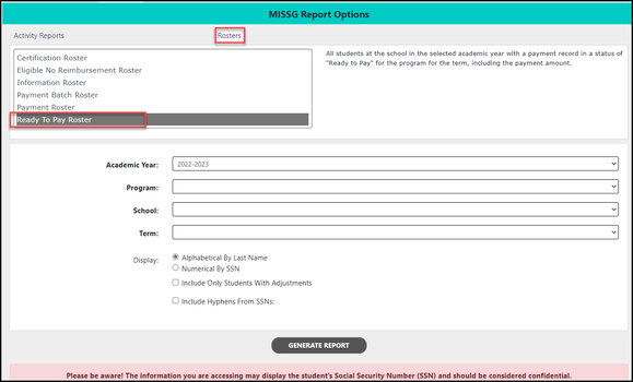 MiSSG Report Options