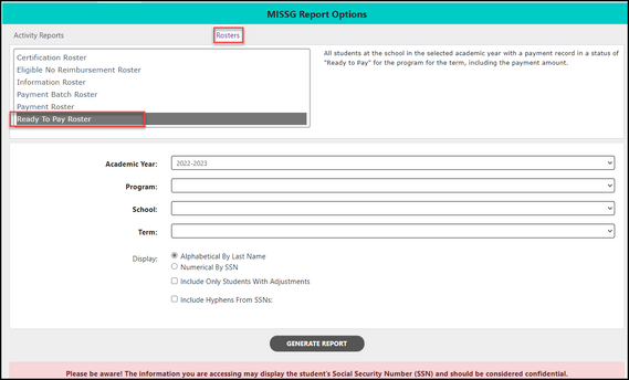 Ready to Pay Roster screenshot in missg
