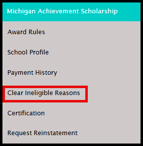 Michigan Achievement Scholarship Clear Ineligible Reasons