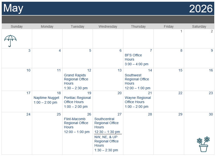 CCLB May Office Hours Calendar