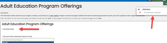 Instructional application - program offering screen