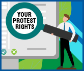 Graphic of Man with Magnifying glass over: "Your Protest Rights"
