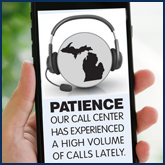 Graphic of Smart Phone asking for Patience due to High Call Volume