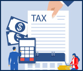 Graphic of Tax Form with Abstract Business people