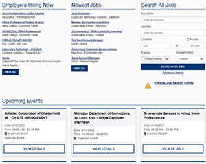 MiTalent.org homepage showing career events