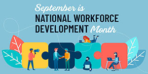 Workforce Development month graphic with all puzzle pieces fitting