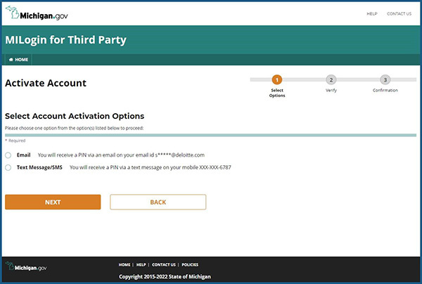 MiLogin for Third Party Activate Account screen 