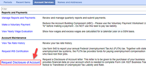 Screenshot image of webpage for "Request Disclosure of Account"