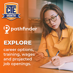 CTE Month graphic with Pathfinder logo