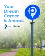 Your dream career is ahead road sign with Pathfinder logo