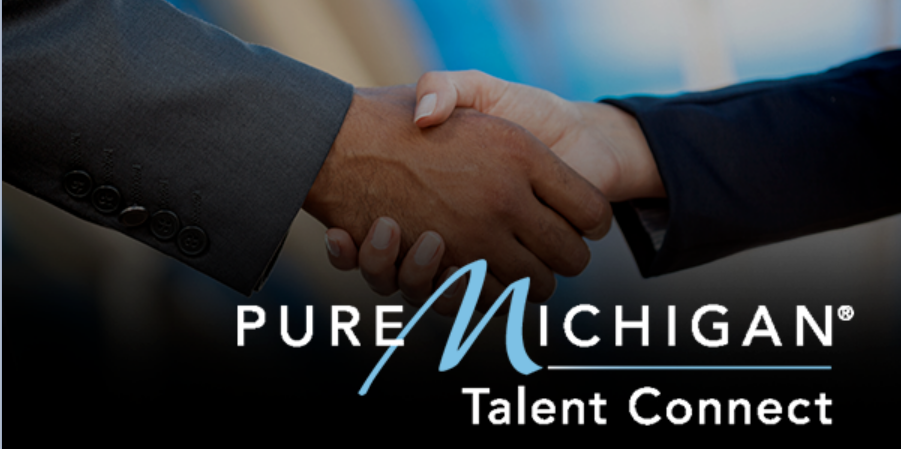 Pure Michigan Talent Connect header with close up of two people shaking hands