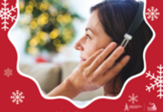 BTBL holiday ad with woman holding headphones to her ears