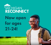 Reconnect graphic with young Black man wearing a backpack and glasses