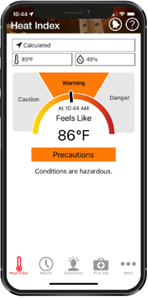 Heat Index alert on a phone screen