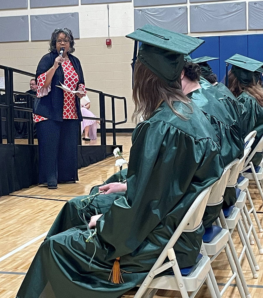 Sigrid Adams addresses students at MCTI graduation ceremony