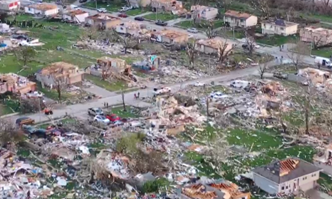 Video still from 6 News WOWT showing tornado destruction