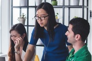 Three people interviewing