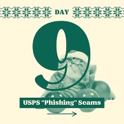 Day 9 USPS "Phishing" scams graphic with cat in the background