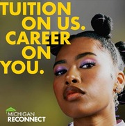 Michigan Reconnect graphic with "Tuition on us, career on you" text