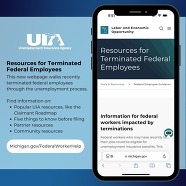 Resources for terminated federal employees graphic with information about UIA resources