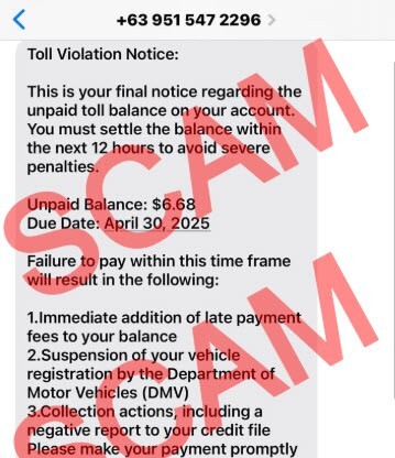 Toll scam example message