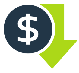 graphic indicating low cost with down arrow behihnd money symbol