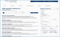 Screen shot of Pure Michigan Talent Connect Job Search Results web page.