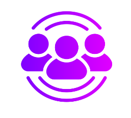 purple blue graphic of wifi signal with shadows of human figures