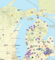 location map of michigan idetifying resources centers with icons