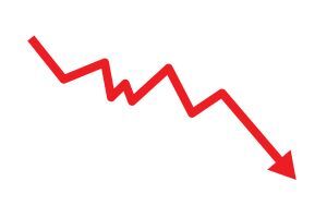 Red downward arrow graph with arrow showing downward trend