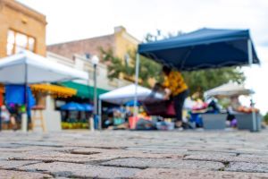 Street market tents during a fair