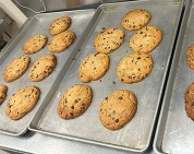 Tray of Zach's chocolate chip cookies fresh out of the oven. 