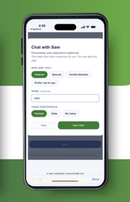Chat with Sam application open on phone